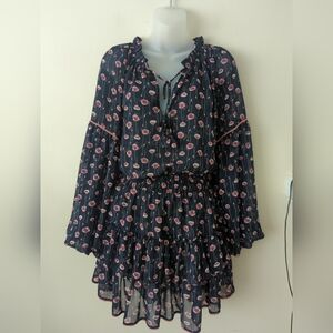 Misa Los Angeles revolve mini dress blue/ purple floral ruffle layers size small